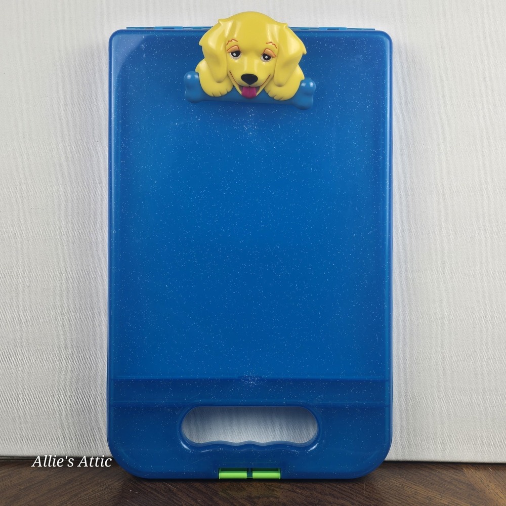 Vintage 90's Lisa Frank Blue Clipboard School Case Yellow Dog Golden Retriever